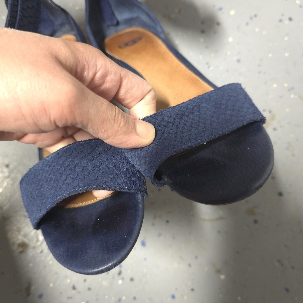 UGG Australia Fia Blue Leather Snake Embossed Wedge Sandals Shoes Women's Size 6
